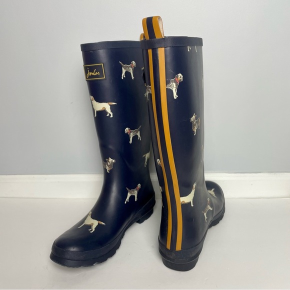 Joules tall welly Rain Boots Dogs corgi lab blue size 7 - Picture 4 of 11